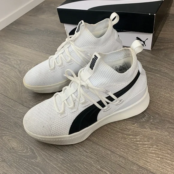 Puma Clyde Court GW Jr Running Shoes Knit Sneakers White Black Size 6.5 - Picture 7 of 14